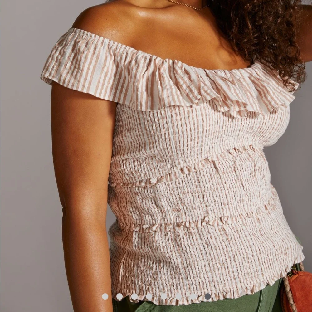 ✨ Anthropologie Ruffle Smocked Blouse Sz 1X - Picture 8 of 9
